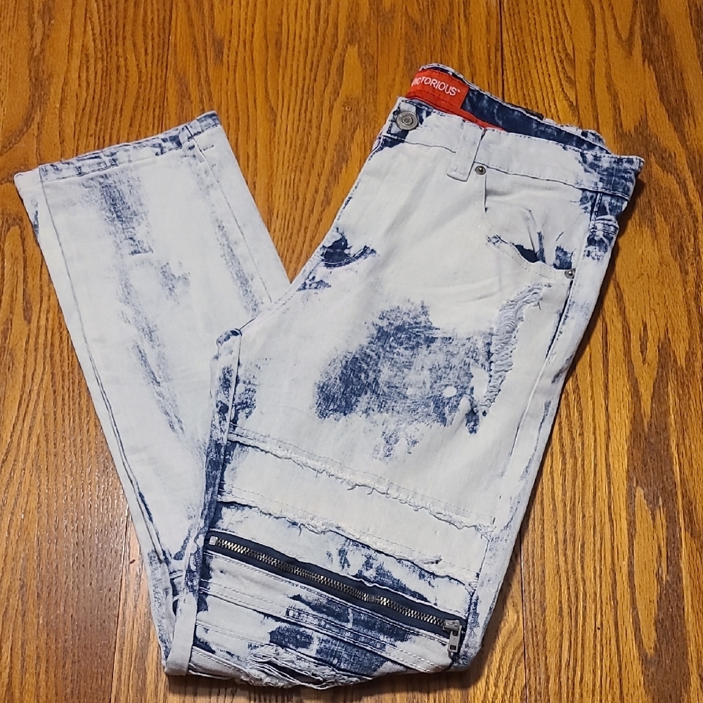 Victorious Men's Distressed Moto Jeans 32 X 30